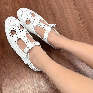 Mary Jane Flats T-Strap Genuine Leather Breathable <b>Closed</b> <b>Toe</b> Solid Color Women's Shoes Flat <b>Heel</b> Casual Wear - Product Image 2