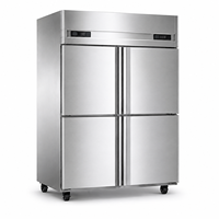 Refrigerador Comercial de Cuatro Puertas con Doble Temperatura, Acero Inoxidable, Enfriamiento por Aire, Sin Escarcha, para Restaurante