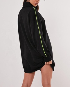 New Styles <strong>Women</strong> Black High Neck <strong>Sweatshirt</strong> <strong>Dress</strong> With Neon Piping Custom Ladies Cotton Turtleneck <strong>Sweatshirt</strong> - Product Image 2
