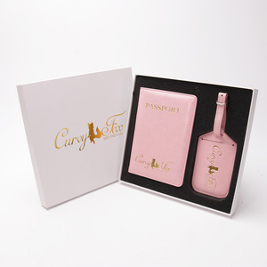 Newest Design Make Your Own Logo PU Leather <strong>Pink</strong> <strong>Passport</strong> <strong>Holder</strong> and <strong>Pink</strong> Luggage Tag Gift Set - Product Image 4