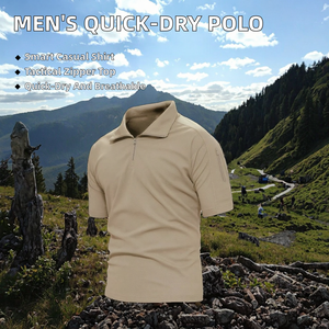 Camiseta Táctica para Hombre, Antiarrugas, Tejido Sólido, Secado Rápido, con Cierre, Transpirable, Manga Corta, para Senderismo - Product Image 2