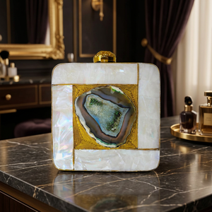Luxury Handmade Agate Clutch Bag With Gold Trim And Mother Of Pearl Inlay Square Shape Exquisite Design Evening clutch for women - Product Image 1
