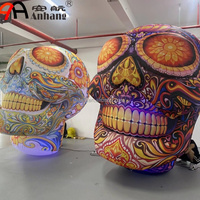 Calavera de Azúcar Inflable Gigante de 3m con Diseño Floral para Decoración de Halloween, Día de Muertos, Eventos al Aire Libre y Publicidad