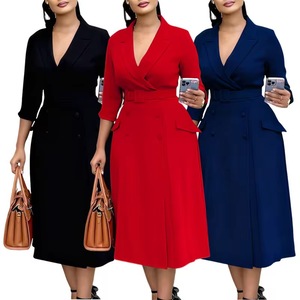 Abito Formale <span class=keywords><strong>da</strong></span> <span class=keywords><strong>Donna</strong></span> <span class=keywords><strong>Taglie</strong></span> <span class=keywords><strong>Forti</strong></span>, Elegante e Casual con Colletto, per Ufficio, Autunno e Inverno - Product Image 2