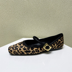 Fashion One Line With Leopard Print Square Head Flat Shoes Shallow Mouth Single Shoes Woman - Product Image 4