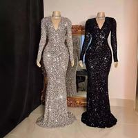 Robe de soirée élégante et sexy pour femme, nouvelle collection, haute qualité, en satin pailleté, col en V, coupe trompette, longueur ras du sol, dos nu, ajustée, très tendance