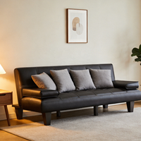 Canapé-lit en bois minimaliste moderne pliable à double usage, revêtement en cuir, rembourrage en éponge haute densité pour les petites maisons