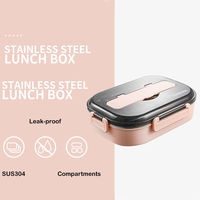 Lonchera Personalizable de Acero Inoxidable 304, Rectangular, Apta para Calentar, con Tapa de Plástico Hermética y 5 Compartimentos, para Oficina y Escuela