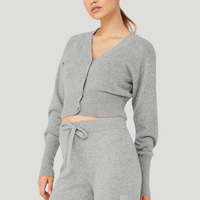 Ensemble pantalon et cardigan en tricot pour femme, couleur unie, style décontracté d'hiver, avec boutons
