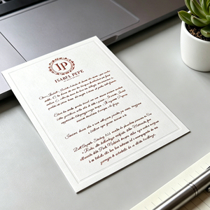 Papier texturé blanc de luxe avec monogramme en cuivre, papeterie personnalisée, papier à lettres avec enveloppe, impression personnalisée en relief - Product Image 1