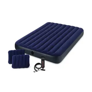 INTEX 64765 Luxury Striped Flocking Air Cushion Queen Classic Inflatable Air Bed With Hand Pump Inflatable Mattress For Camping