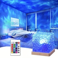 Proyector de Ondas de Agua LED, Carcasa Cuadrada de Acrílico Cristalino, Dispositivo de Luz Ambiental Recargable por USB para Escritorio