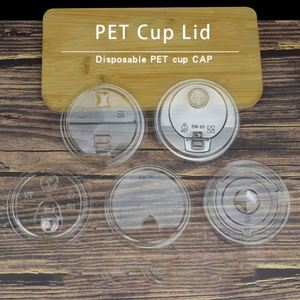 Couvre-gobelets jetables en plastique PET transparent 90mm/93mm/95mm/98mm, couvercles plats en forme d'ours pour boissons froides et bubble tea - Product Image 3