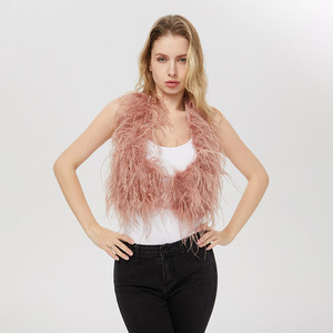 2025 sexy thời trang buổi tối bên Crop Fluffy lông Top Dây đeo cổ backless Feather vest Phụ nữ Bikini đà điểu Feather Top - Product Image 1