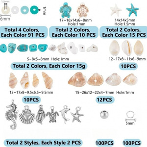 Kit de fabrication de bijoux DIY style océan avec perles, coquillages turquoise, breloques étoiles de mer et coquillages acryliques pour la création de bracelets - Product Image 2