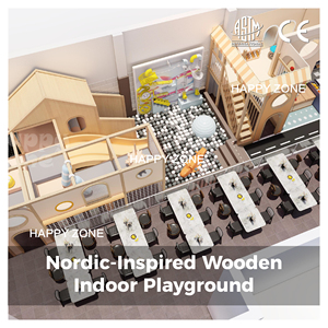 Aire de jeux intérieure moderne en bois avec espace repas familial - <span class=keywords><strong>Centre</strong></span> de divertissement pour enfants multi-niveaux de style nordique, café de jeu de rôle - Product Image 2