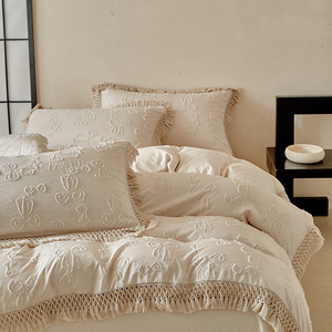 Juego <span class=keywords><strong>de</strong></span> Ropa <span class=keywords><strong>de</strong></span> Cama Romántico 2025 con Lazos Rosas y Borlas, <span class=keywords><strong>4</strong></span> Piezas, Estilo <span class=keywords><strong>Princesa</strong></span>, Jacquard 3D - Product Image 6