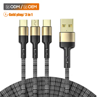 Kabel USB 3 in 1 Desain Khusus Jalinan Nilon 1.2M 2M Pengisi Daya Cepat Dengan Data untuk Tipe I Micro Tipe C Kabel Ponsel