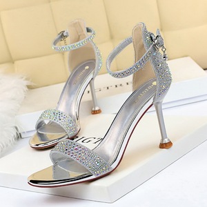 Sandales à talons ouvertes pour femmes, ornées de strass, nouvelle collection 2025, sexy, talons de 8,5 cm, chaussures d'été à talons - Product Image 1