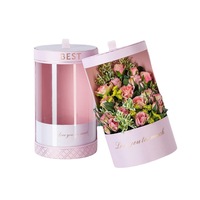 Vente en gros de fleurs personnalisées pour la saint-valentin, Tube rond en papier, boîte-cadeau de fleurs séchées, cylindre pliable, boîte à fleurs