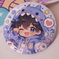 Badge en métal rond personnalisé imprimé avec des dessins animés et des anime, surface pailletée, pour les cadeaux de fête et les articles promotionnels