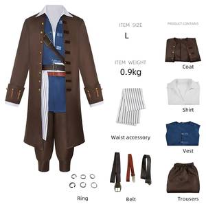 Medieval Vintage Brown Coat Jack Sparrow Cosplay Costume Unisex Halloween Renaissance Pirate <b>Gothic</b> Steampunk <b>Jacket</b> Dresses TV - Product Image 3