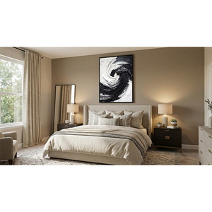 Peinture à l'huile abstraite noir et blanc sur toile texturée, art mural minimaliste moderne pour la décoration du salon - Product Image 2