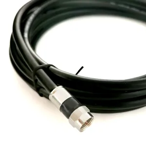 Kabel koaksial RG6 50 kaki dengan konektor F berpelindung ganda untuk CCTV putih atau hitam kabel RG6