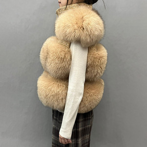 Nuova donna 3 file di Gilet di pelliccia naturale Gilet di <span class=keywords><strong>Tweed</strong></span> donna Gilet di vera pelliccia di volpe - Product Image 3