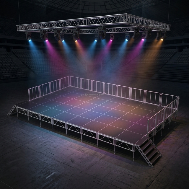 Non-Slip Surface Modular Portable Stage with Adjustable Legs Aluminum Stage Platform for Concert Events Dance Floor Catwalk