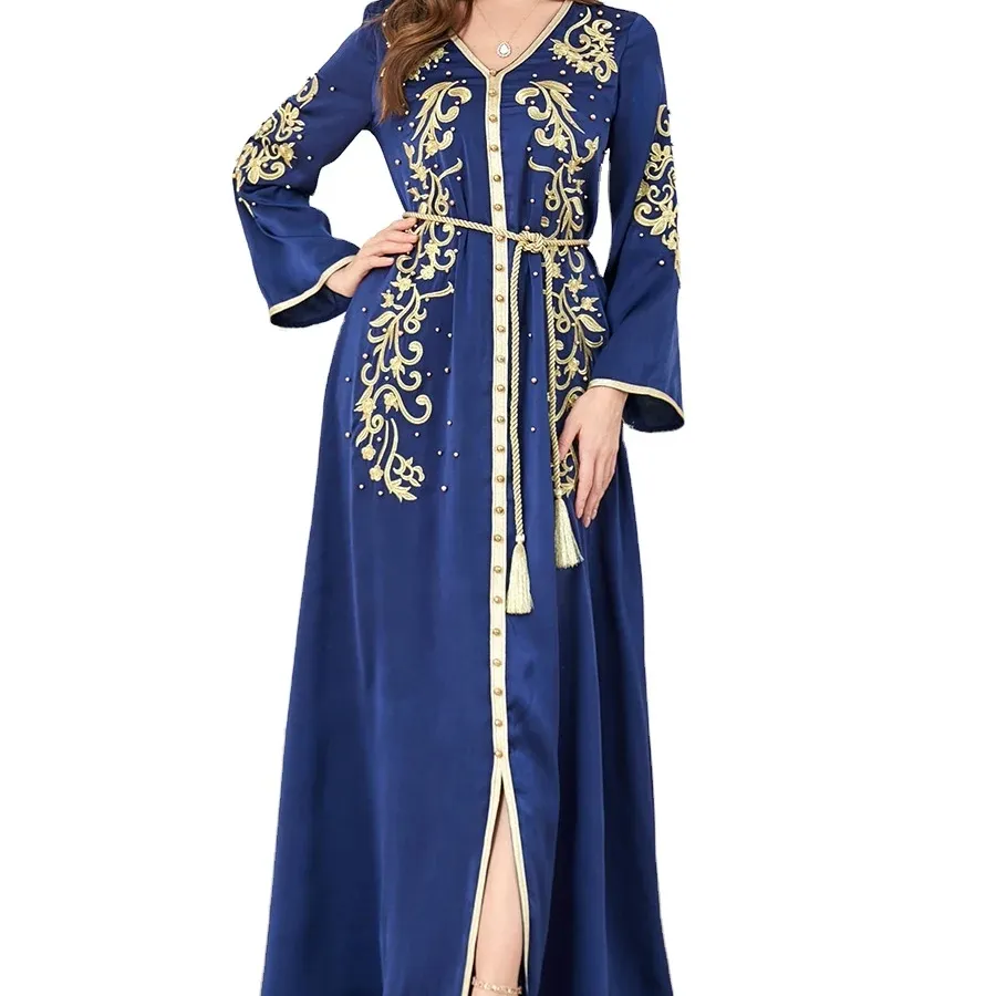 Trung Đông Hồi Giáo Áo Của Phụ Nữ V Cổ Abaya Nút Đính Cườm Ăn Mặc Ả Rập Áo