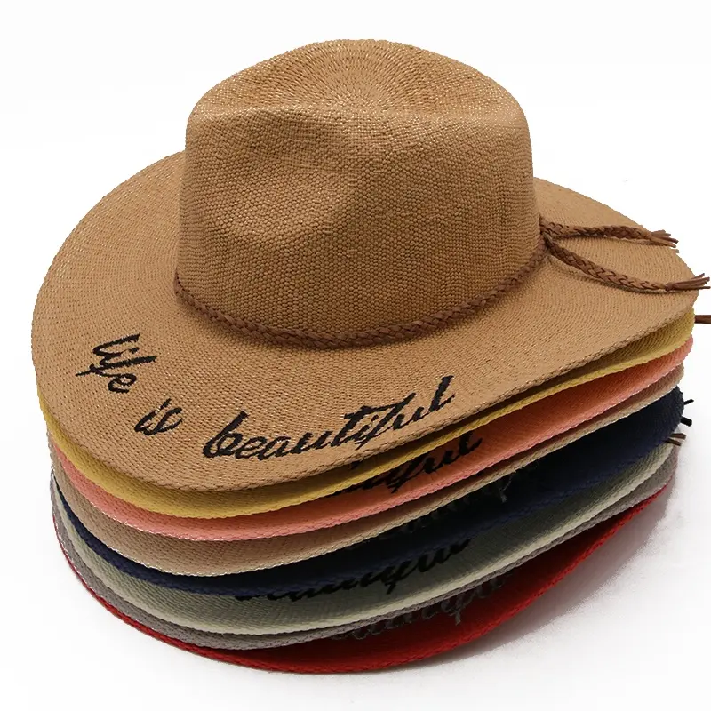 접이식 맞춤형 로고 스트라이프 종이 밀짚 플로피 파나마 모자