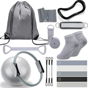 Set de 18 Piezas para Pilates para Mujer: Anillo de Pilates, Colchoneta de Yoga Antideslizante, Equipo de Gimnasio con Banda de Resistencia, Bolsa para el Core y Accesorios Portátiles - Product Image 1