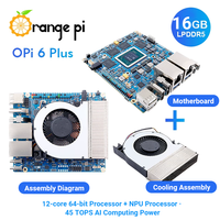 Kit de développement Orange Pi 6 Plus 12 cœurs 32/64 Go 45 TOPS Carte de calcul IA Edge LPDDR5 M.2 NVMe SSD Ethernet 5G 4K Ubuntu Debian