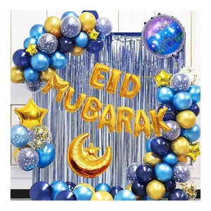 Kit Eid Mubarak Thema Folie Latex Ballon Zwart Blauw Metaal Goud Moslim Ramadan Feestartikelen Huisdecoratie Ballonset