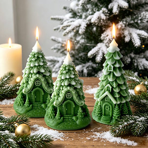 Christmas Tree Shaped Soy Wax <b>Candle</b> Snow Cottage Handmade Green White Fresh Scent Natural Holiday Winter Table Centerpiece <b>Gift</b> - Product Image 5