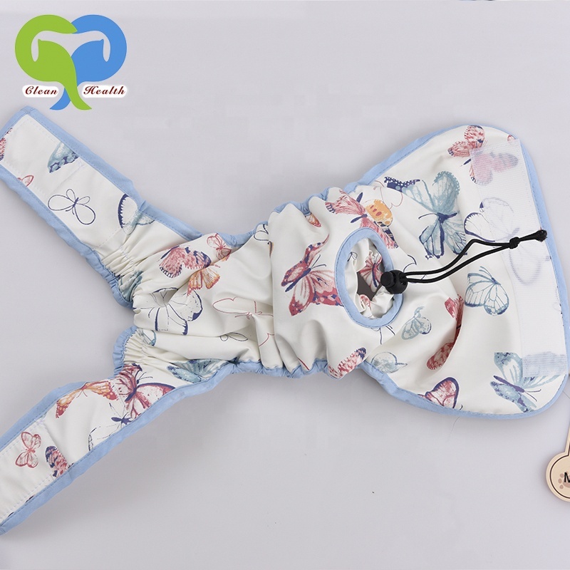PAPILLON printing100 % Poly BIRDEYES FEMELLE chien chiot couches culottes pantalon avec élastique réglable sangle trou 2XL-4XL