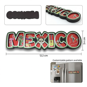 Aimants souvenirs en bois MDF à impression feuille d'aluminium double couche promotionnels pour le Mexique - Product Image 1