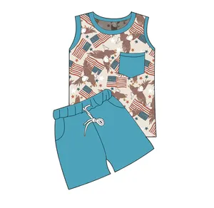 Комплекты детской одежды LZ2023, футболка с принтом американского флага для маленьких мальчиков, короткие штаны, комплекты одежды из 2 предметов