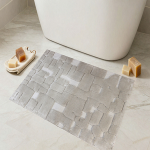 Tapis de bain et de douche en coton recyclé jacquard Geppy Beige 60x100cm, production sur mesure, fabriqué en Turquie - Product Image 1