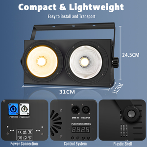 Faro LED COB da 200W, 2x100W, per illuminazione scenica, bianco freddo e caldo 2in1, LED COB, DMX, per DJ, feste, matrimoni, luci follow spot - Product Image 5