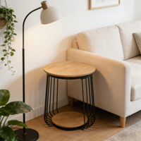 Table d'appoint/table basse circulaire à double niveau avec plateau en MDF et structure en fer, design moderne, rangement pour chambre et salon