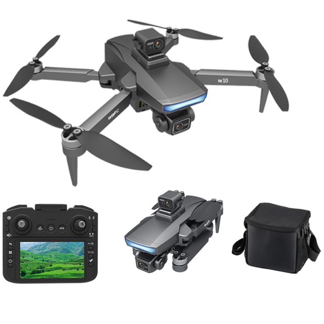 W10 Beginner Drone 3 Axis Gimbal Camera Laser Obstacle Avoidance 4.5 Inch Screen Remote Rc Quadcopters UAV Outdoor GPS Foldable