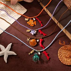 Collana a catena con corda intrecciata resistente Boho animale marino in acciaio inossidabile con stelle Marine in ceramica pesce tropicale corallo rosso - Product Image 6