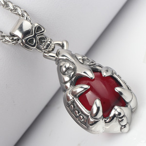 Collar con Colgante de Calavera de Acero Inoxidable con Granate Rojo Engastado en Garra, Joyería de Moda, Regalo para Mujer, Cadena de 60CM - Product Image 3