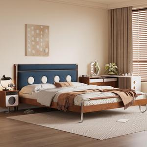 Bauhaus Series <b>Floating</b> Bed Kids' Bed Single Size Comfortable Vintage Style Polka Dot Upholstered Headboard - Product Image 1