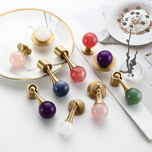 Natural Stone Cabinet Handle Brass Base Round Vintage Style Drawer Wardrobe <b>Knob</b> Traditional Design Durable Furniture Hardware - Product Image 4