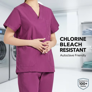 Ensemble de blouses médicales unisexe multicolores à col en V et manches courtes en polyester-coton pour hôpitaux, cliniques et infirmières, avec détection d'aiguilles - Product Image 1