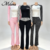 Ensemble 2 pièces tendance Milena à imprimé animal pour femme : haut court à manches raglan et leggings évasés taille haute, idéal pour le sport et le yoga