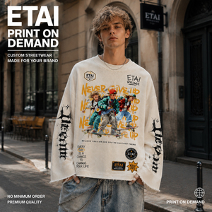 T-shirt <span class=keywords><strong>Termica</strong></span> da <span class=keywords><strong>Uomo</strong></span> in Cotone a Maniche Lunghe Oversize Personalizzata con Stampa Streetwear in <span class=keywords><strong>Maglia</strong></span> Waffle Pesante - Product Image 1